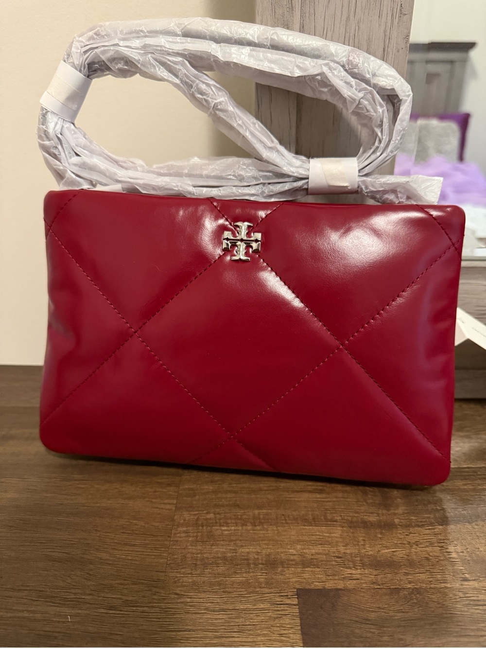 Tory Burch Quilted Red Leather Crossbody with Gold Logo